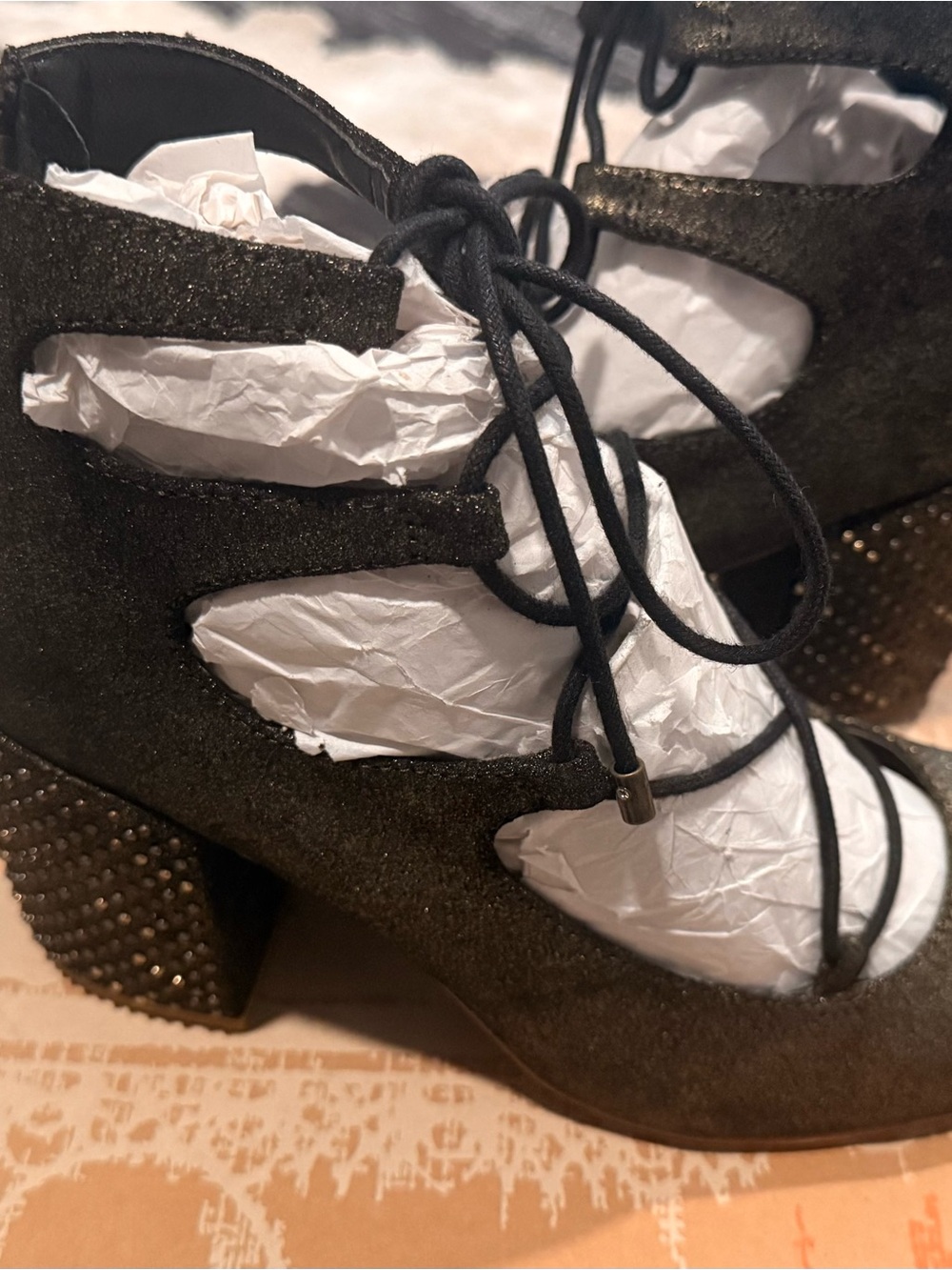 Latigo Black Suede Cutout Lace-Up Block Heel Pumps